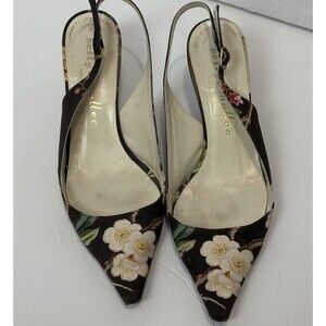 Bettye Muller Slingback Kitten Heels Point Toe Size 36.5 US 6 Floral Brown Italy